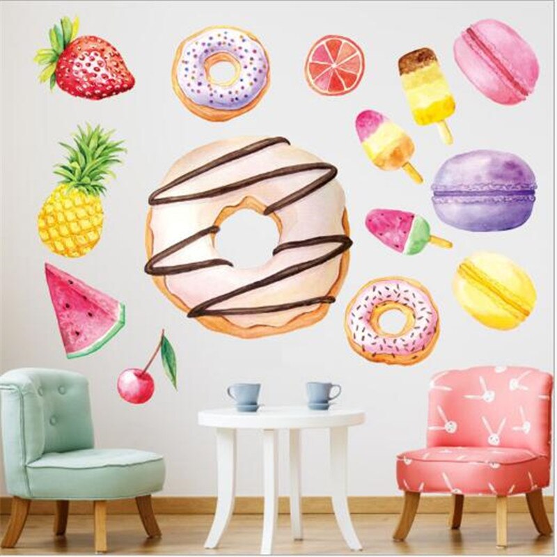 1PC Ice Cream Macaron Donut Decal Wall sticker for kids rooms Nursery Decal Home Decorations bedroom Living room