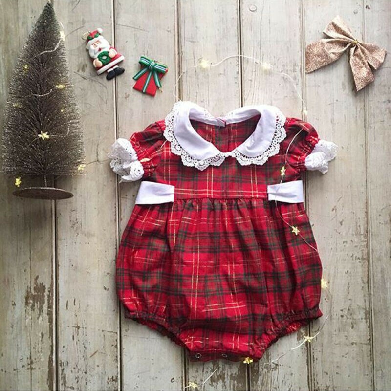 Lief kind babymeisje kerstzus bijpassende kleding veter romper korte mouwen kanten jurk outfits