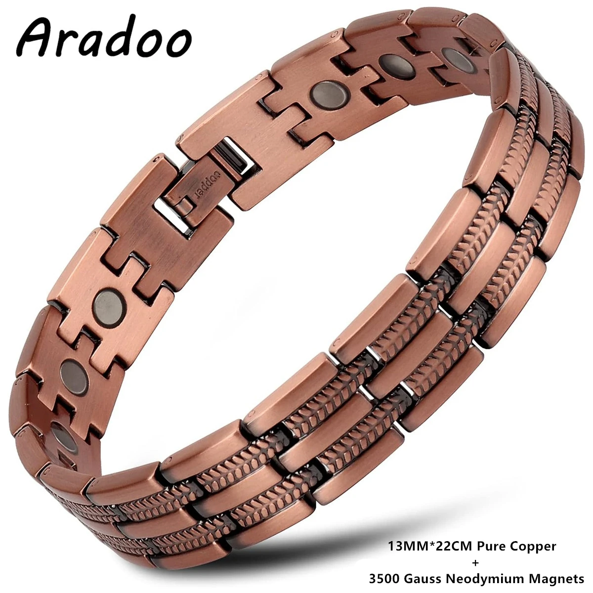 ARADOO 3X Strength Neodymium Magnets Copper Bracelet for Men Pure Copper Bangle Wristband Jewelry: Imitation Rhodium Plated