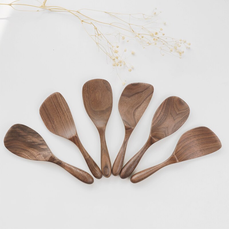 Musowood Black Walnut Wood Spoons Coffee Honey Spoons Wooden Japanese Style Stir Long Scoop Large Soup Kitchen Tableware