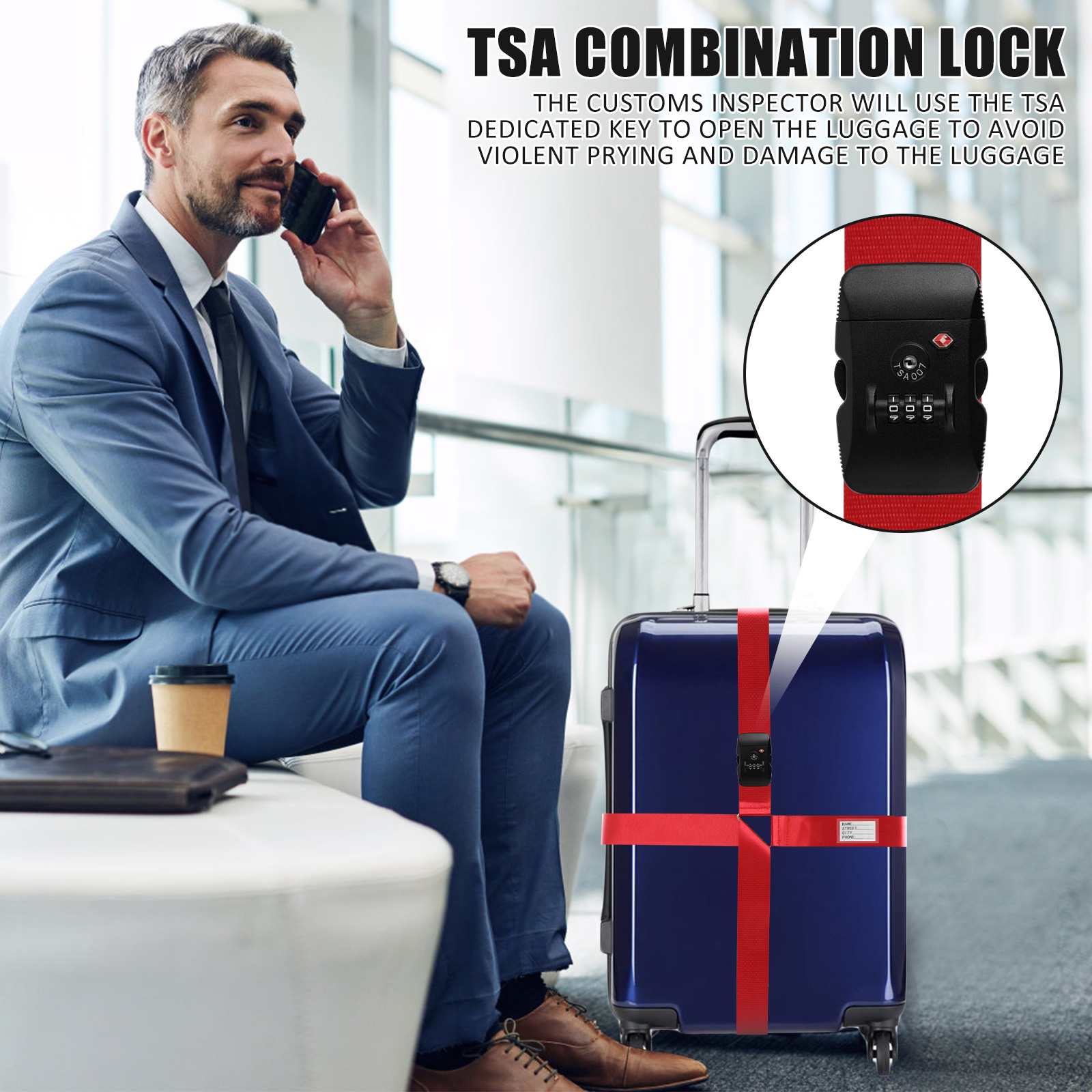 Ceinture de bagage antivol pour la protection de la valise, sangle croisée TSA, verrouillage personnalisé, paquet réglable, sangle de bagage, 20-32 pouces