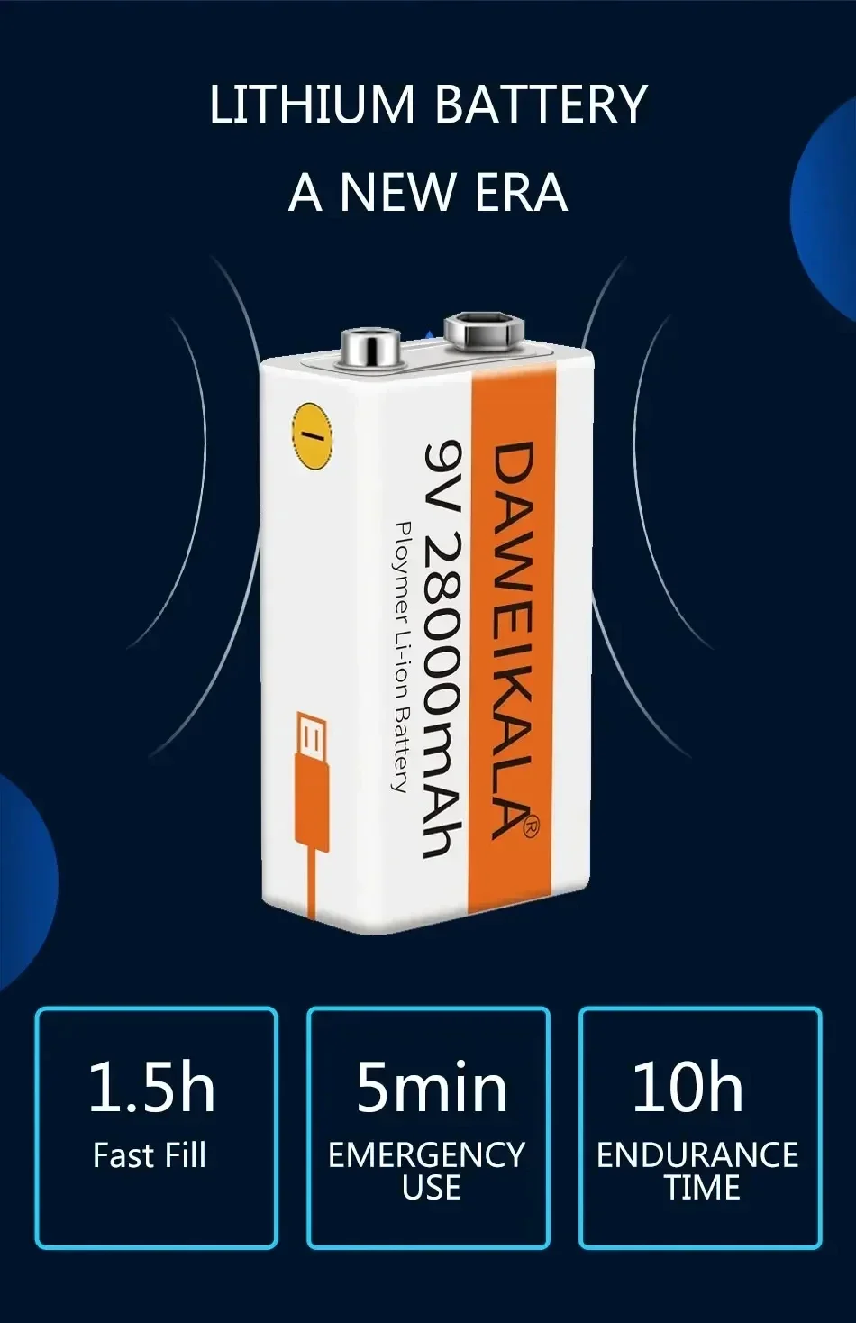 9V battery 28000mAh li-ion Rechargeable battery Type-C Battery 9v for Multimeter Microphone Toy Remote Control KTV use