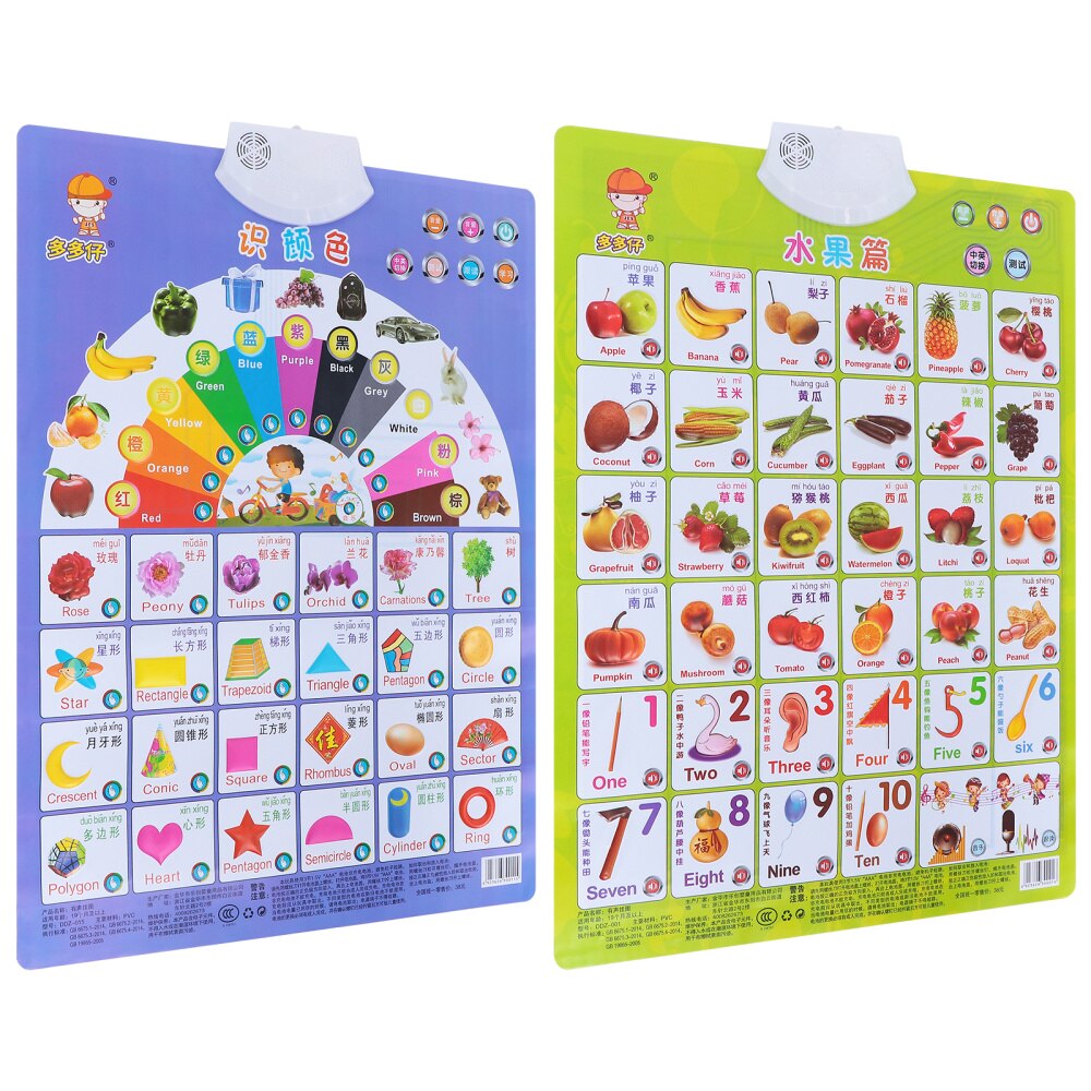 2pcs Toddler Early Educational Audio Learning Chart Between English and Chinese: Default Title