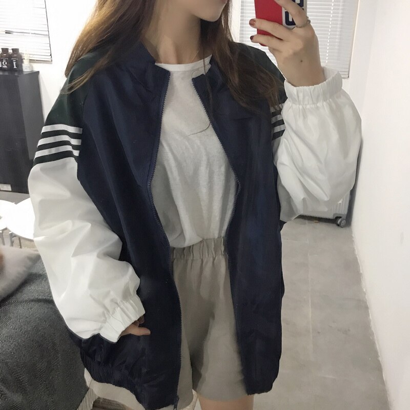 Herfst Vrouwen Casual Lente Mode Jas Punk College Harajuku Rits Losse Grote Maat Dunne Baseball Lange Mouw Jasje: 2 / L