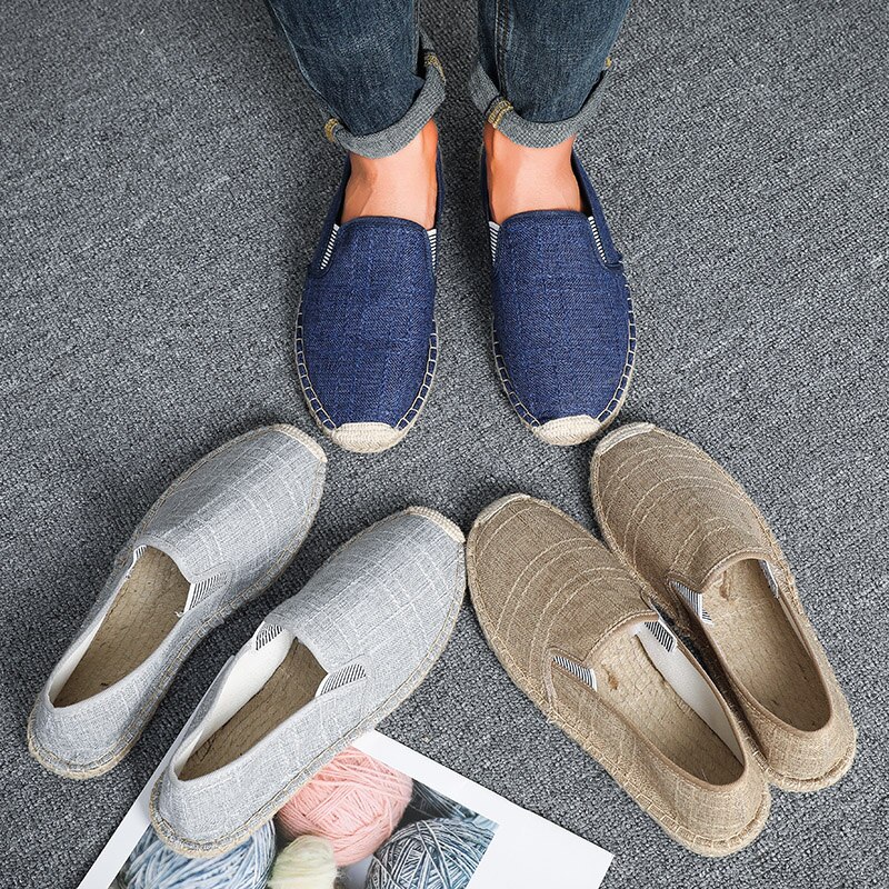 Espadrilles en toile de paille pour hommes, chaussures de sport, de marche, décontractées, été décontracté