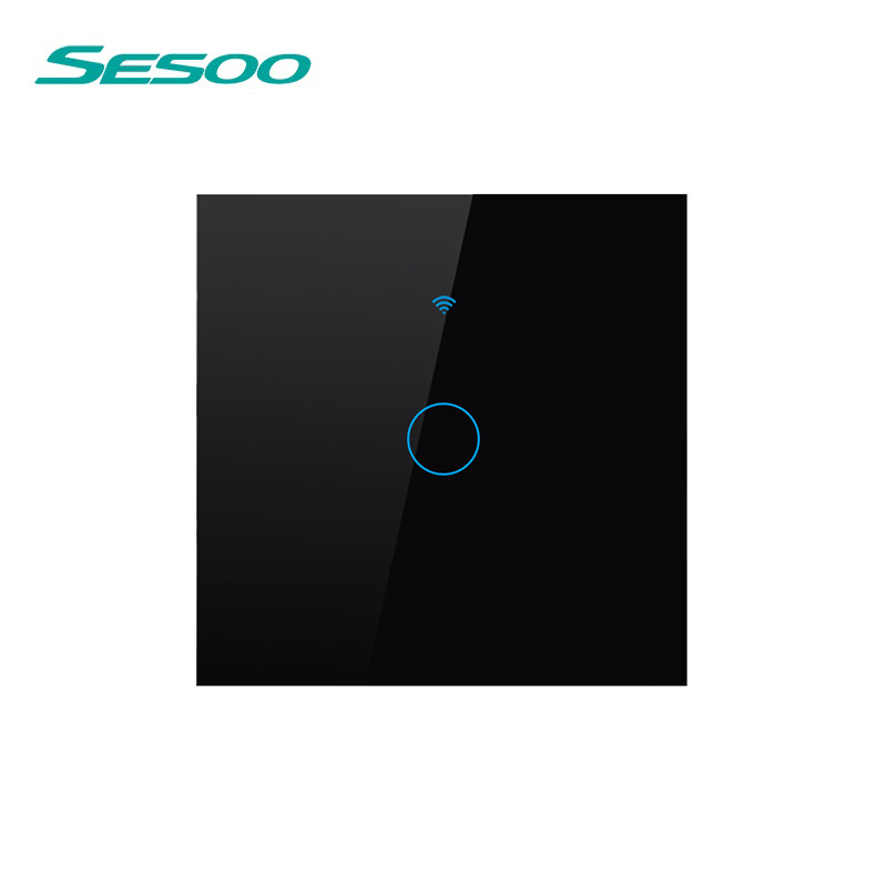 Sesoo wifi smart touch switch app trådløs fjernbetjening lysafbryder krystalglaspanel fungerer med alexa / google home: Wifi-eu -sk3-01 sort