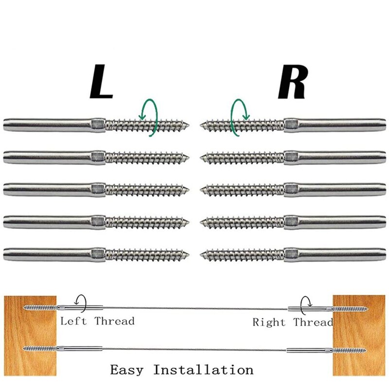 Til 1/8 tommer kabel gelænder kit , 316 rustfrit stål til trappe rækværk kabel dæk gelænder diy træ baluster kit  (5 par)