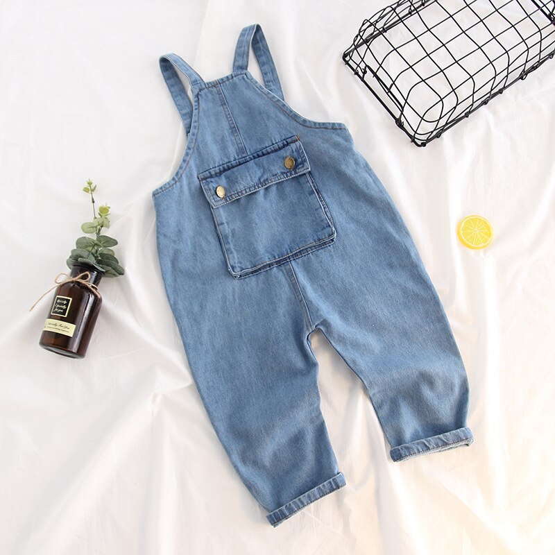 frühling Sommer freundlicher Overall Baby Jungen und Mädchen Denim Hosen freundlicher Strumpf Große Tasche Jeans Mädchen Hosen Art Jeans