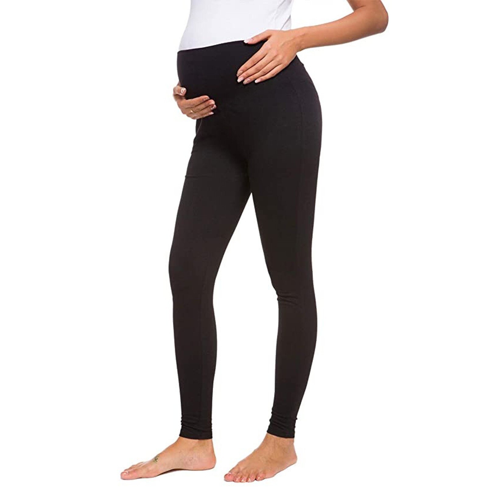 Vrouwen Effen Kleur Zwangere Moederschap Leggings Naadloze Yoga Broek Oefening Effen Kleur Broek Tretch Zwangerschap Broek #40: Black / L