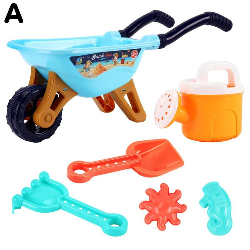 Summer Children Beach Toys Kids Play Water Toys Baby Trolley Shovel Sprinkler Toys Kit For Beach Play Sand Box Set Kit Play Cart: one size blue