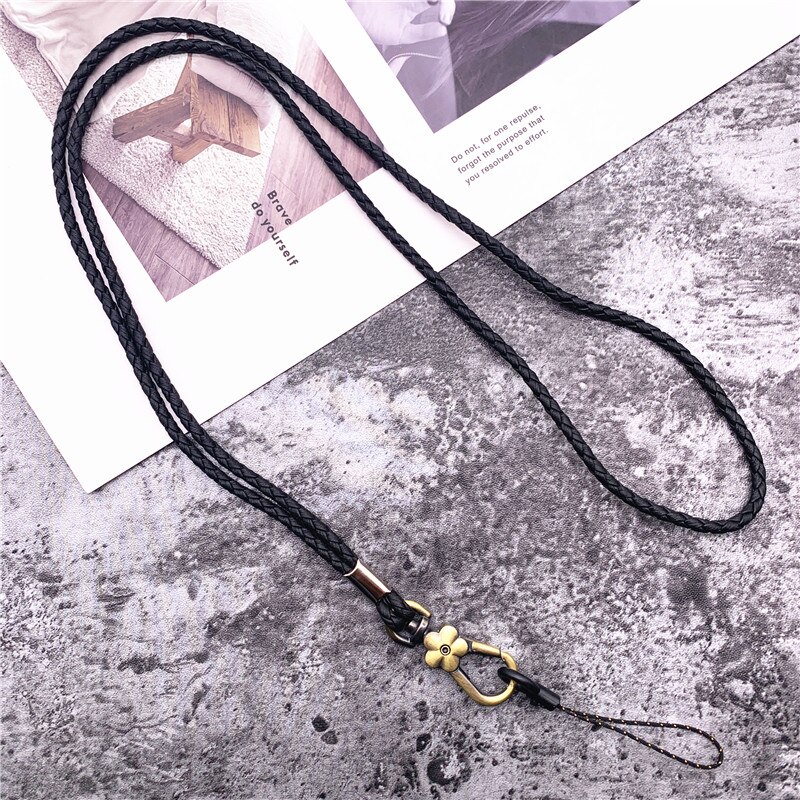 Cordón de cuero PU cuerda trenzada hebilla redonda de cobre antiguo excelente correa para llaves Tarjeta de Identificación pase gimnasio USB Cordón de teléfono móvil