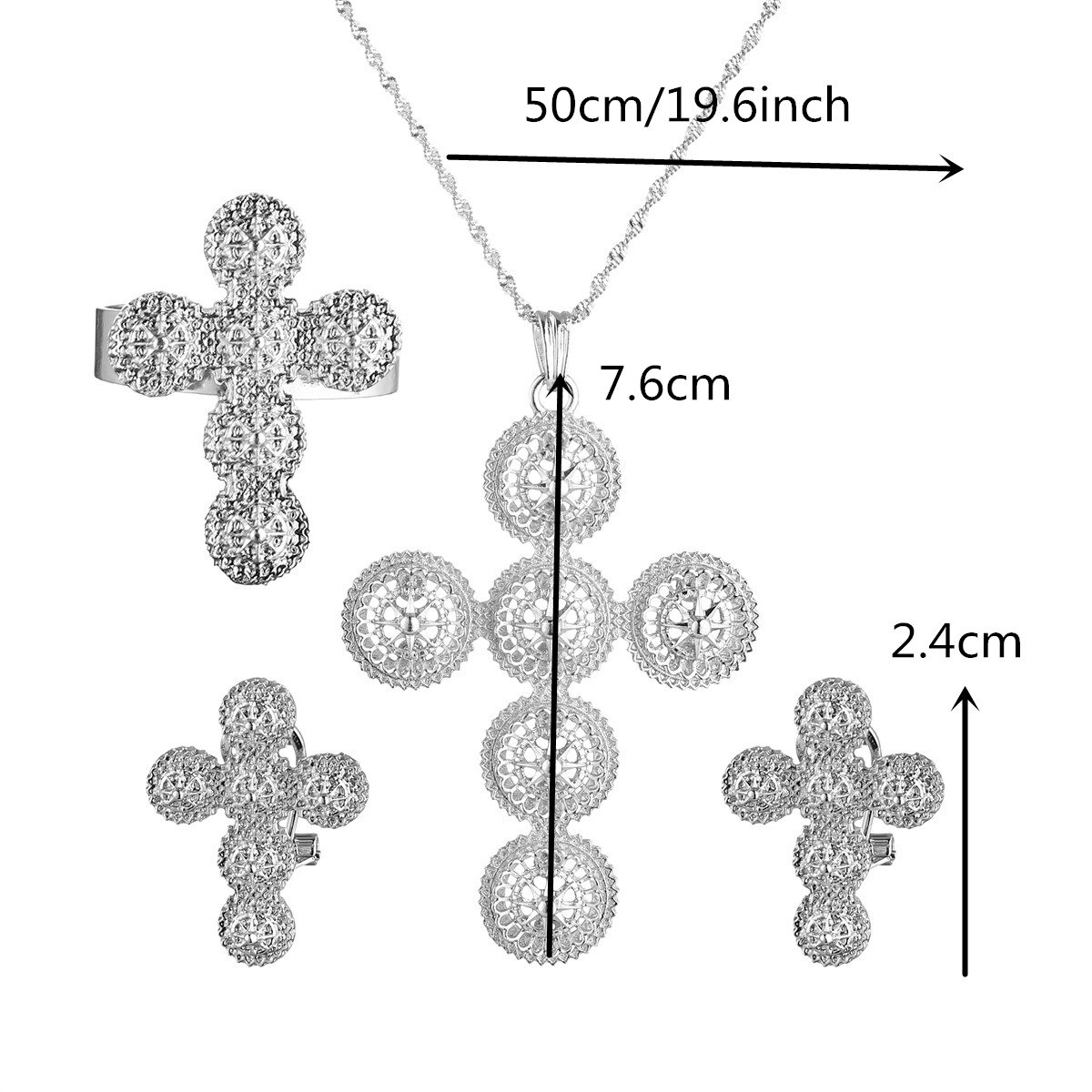 Set di gioielli con anelli pendenti con croce grande etiope africana Color oro per donna uomo
