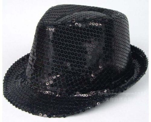 Merk kind kind dansfeest club fedora bling pailletten jazz hoed trilby podium optreden zonne zomerhoed: Zwart
