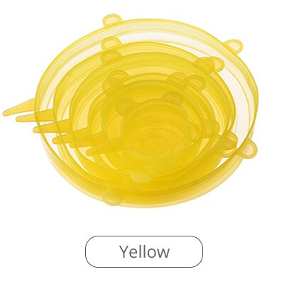 Silicone Stretch Lids, 6 Pcs of Silicone Food Covers, Reusable Bowl Lids Food Cover Wrap for Platters, Dishes, Jars and Freezer: Yellow