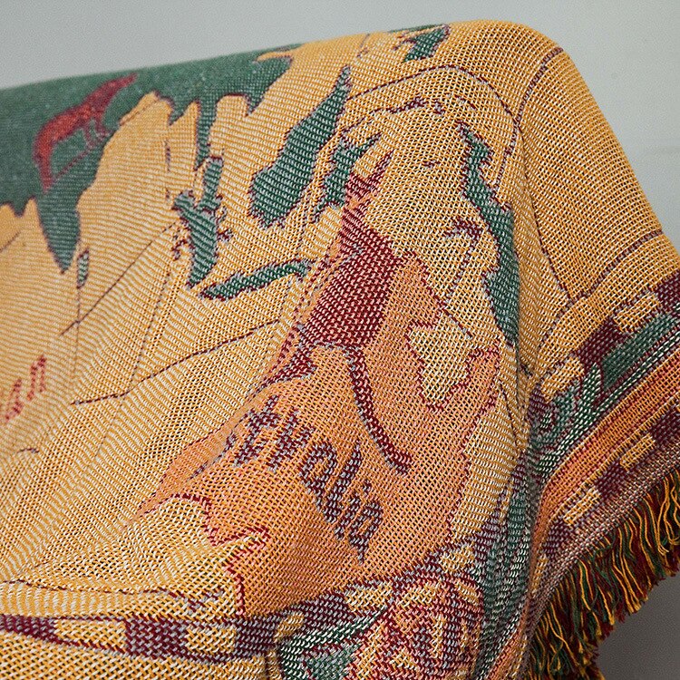 Manta a cuadros bohemia de algodón con mapa del mundo, sofá multifunción, funda decorativa para piano, tapicería, Cobertor, manta con borla: Default Title