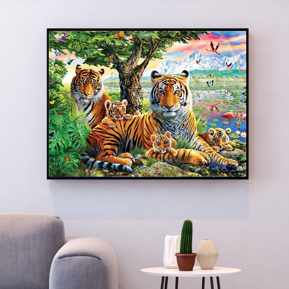 Huacan maleri etter tall tiger dyr håndmalte sett tegning lerret bilder hjemmedekorasjon gjør-det-selv