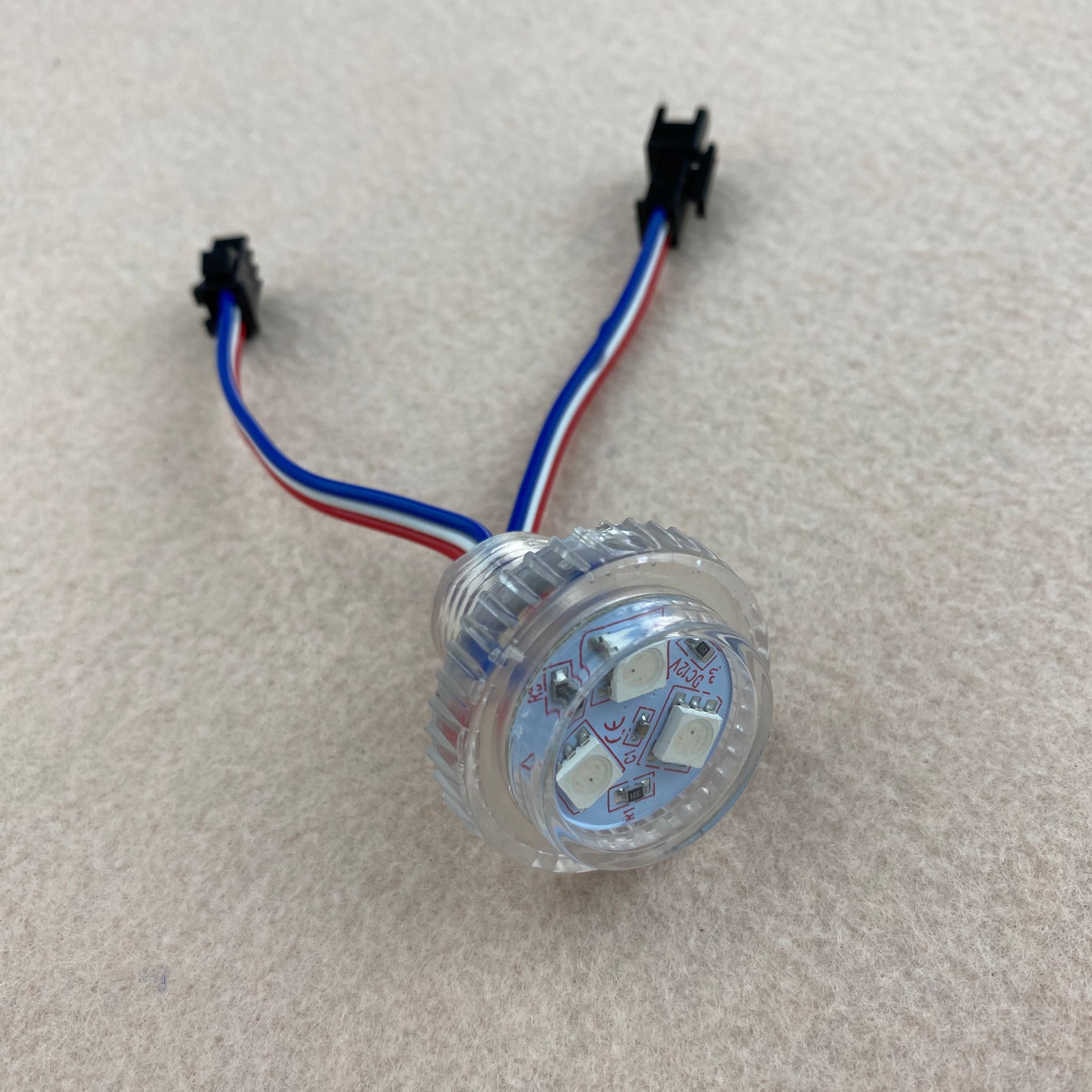 26mm diameter;DC12V;UCS190/WS2811 addressable RGB full color led smart module;0.72W(3pcs of 5050 SMD LED);IP68