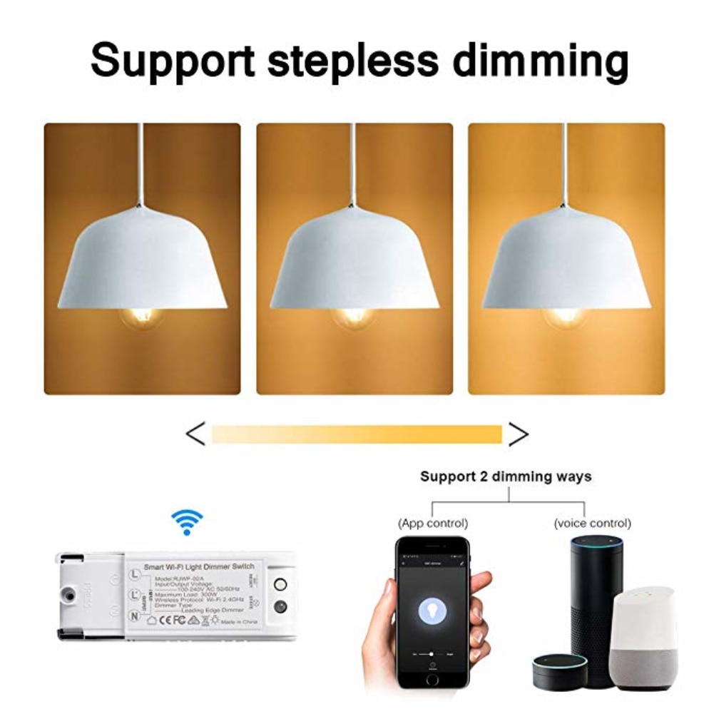 Smart wifi-dimmerbryter,for glødepære,tuya/smart life alexa/google enhetskontroll smart dimmermodulbryter