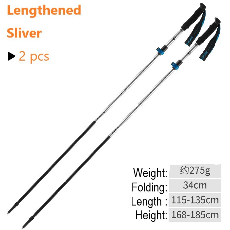 Outdoor Ultra-Light Trekking Hiking Pole Folding Trekking Pole Running Walking Sticks 7075 Aluminum Alloy Pole: 2 pcs sliver length