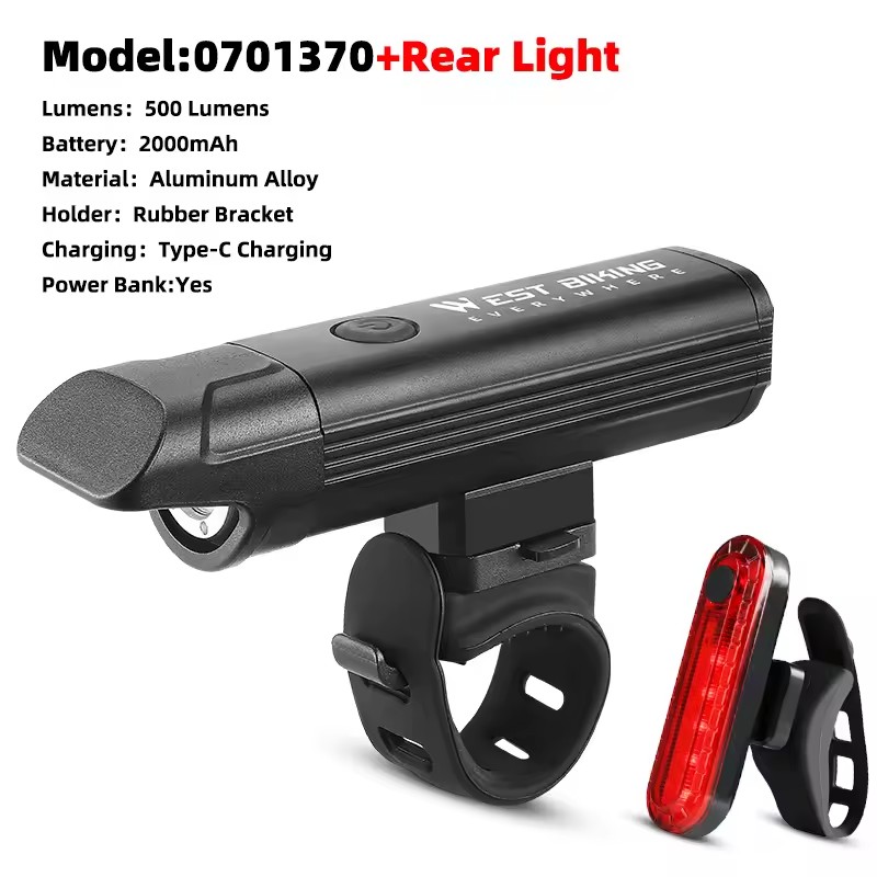WEST BIKING Anti-Glare Fietskoplampen IPX6 Waterdichte Oplaadbare Fietskoplamp MTB LED Cycluslicht Fietsaccessoires: Lichtgrijs
