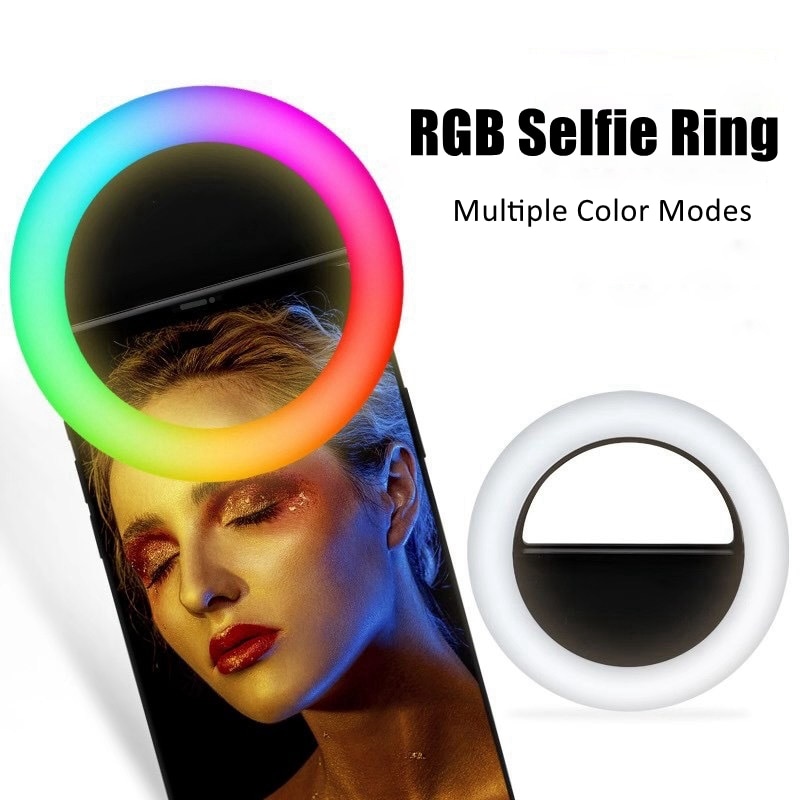 Universal selfie ring lys rgb farverig lampe mobiltelefon linse bærbar flash ring farve led lys ring til mobiltelefon live