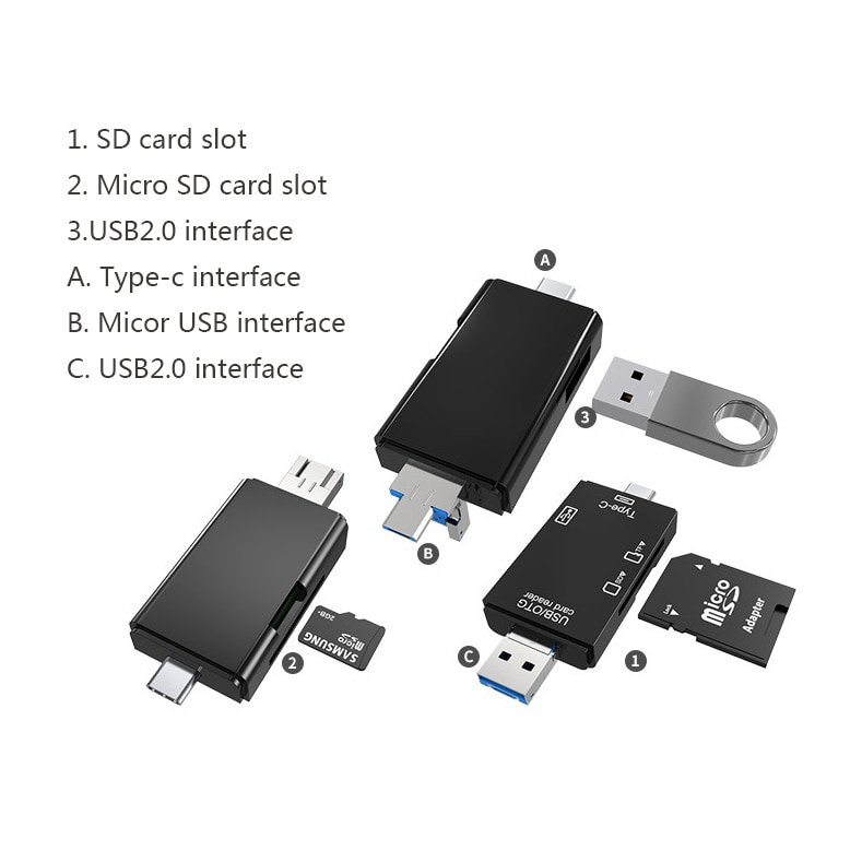SD TF Card Reader USB 2.0 OTG Micro USB Type C Card Reader SD Memory Card Reader for Huawei Micro USB Type-C OTG Cardreader