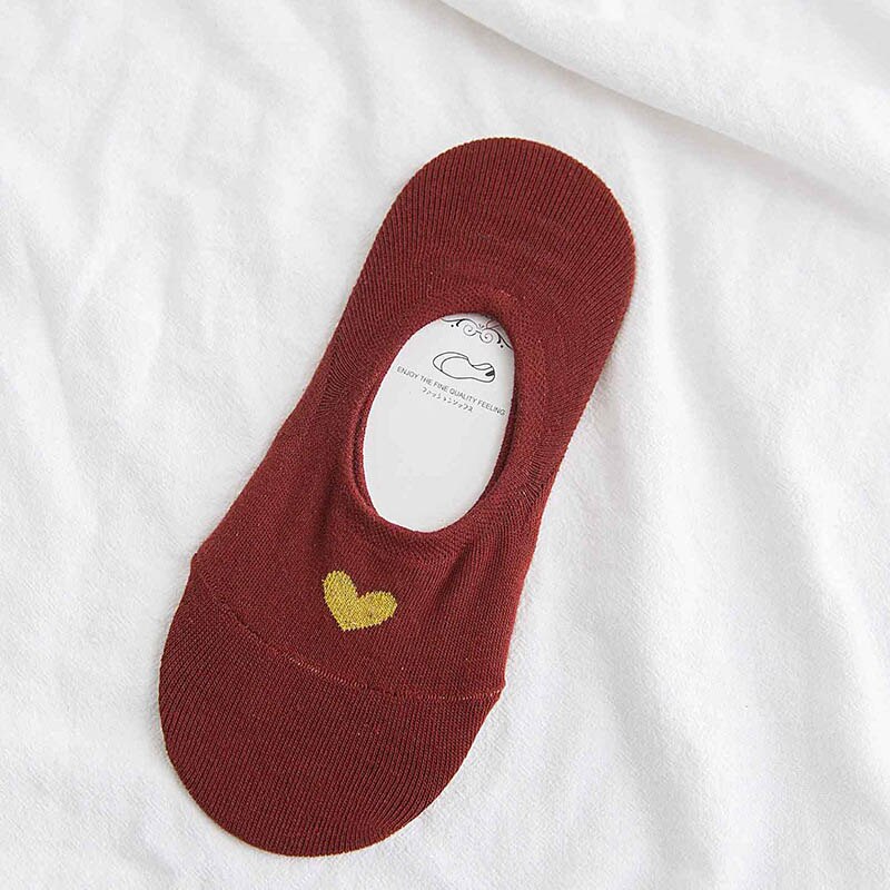 Usynlighed kvinders sokker bomulds åndbart print mønster lav skåret tegneserie sød slip hjerteformet slik farve: Rødvin