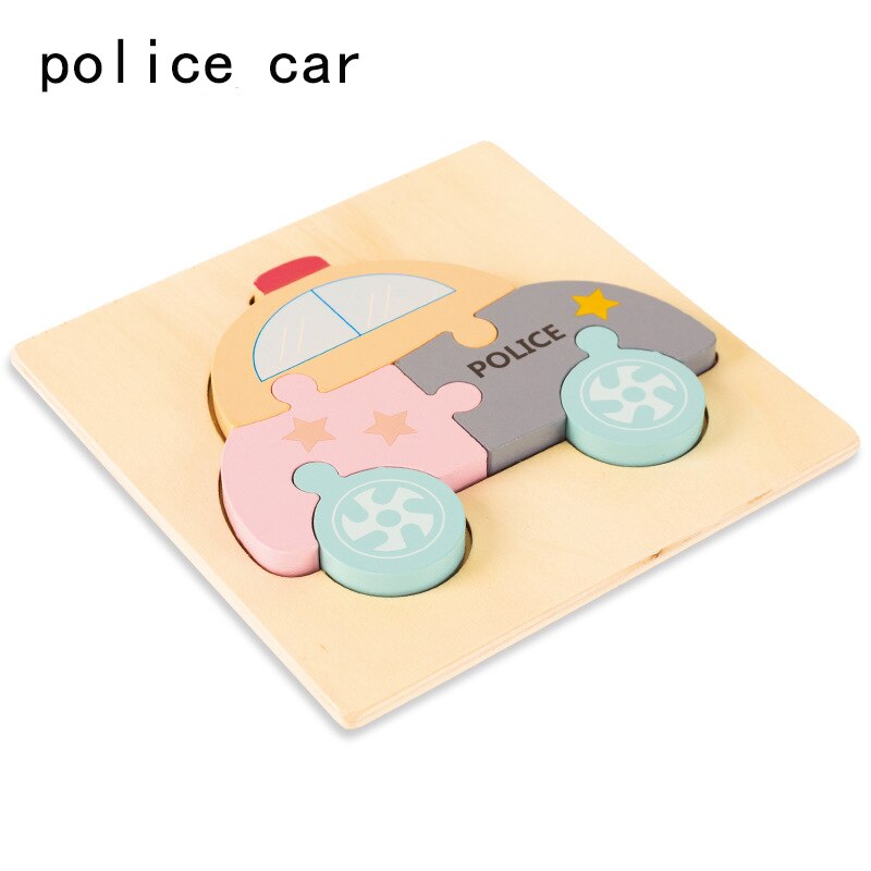 Big Wooden Puzzle Toys For Children Wood 3d Cartoon Traffic Animal Puzzles Intelligence Kids Early Educational Toys: police car