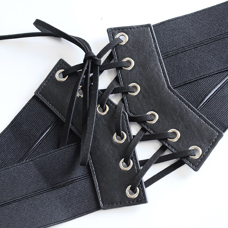Tie Wide Corset Belts For Women Lace Up PU Leather Luxury Punk Belt Cummerbund Retro Waist Wide Belt Waistband Black