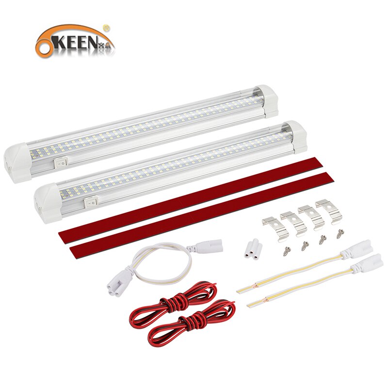 OKEEN 2pcs Universal 12V LED Interior Light Bar 108LED Light Strip with ON/OFF Switch for RV Van Truck Lorry Camper Boat Caravan