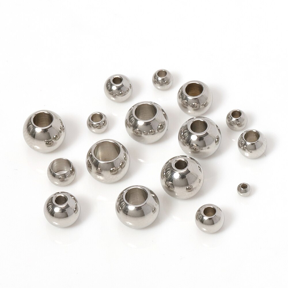 100 Stück 2 mm-12 mm 316L Edelstahlperlen Europäische Kugel Metall Großes See Abstandshalter Perlen für Schmuckherstellung Diy Armbinde Halskette