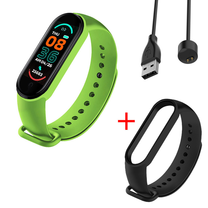 M6 Men&#39;s Ladies Smart Watch Fitness Pedometer Blood Pressure Heart Rate Monitor Digital Watch for Android IOS Phone System: Grass green Black