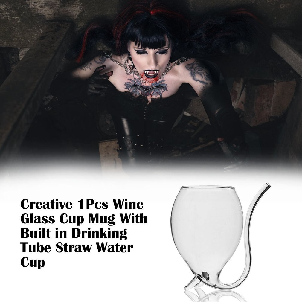 1pc 300ml Diablo rojo vino de vidrio transparente taza con construido en tubo para beber paja taza de agua para la casa Bar Hotel