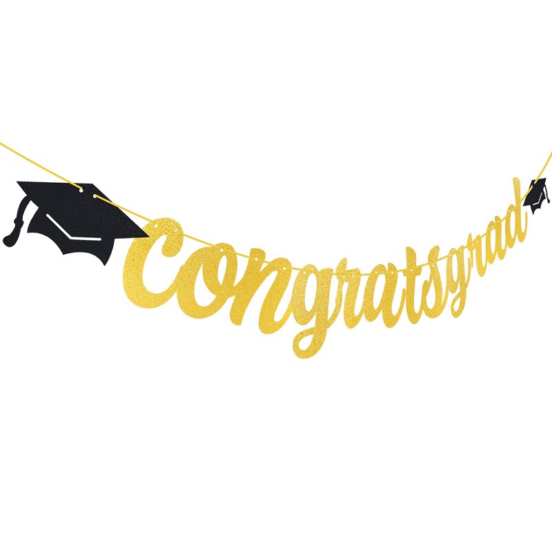 Graduation Party Bunting Banner Gold Black Paper Letter Flags Paper Garland Gratuation Party Decor Congrats Grad Congratulations