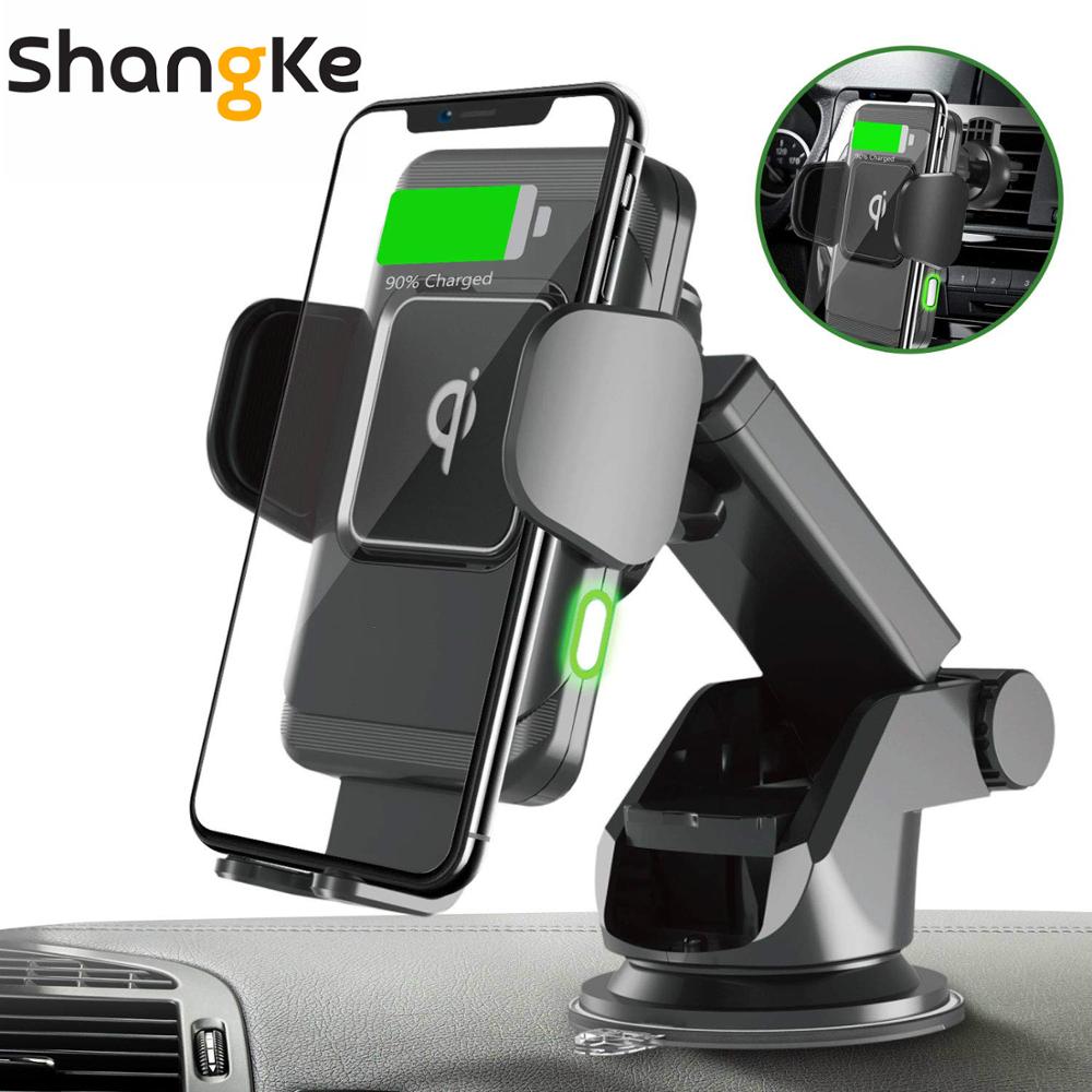 Draadloze autolader 10w autoklem 2- in -1 qi snellader autohouder ventilatierooster dashboard telefoonhouder voor iphone  x 8 samsung  s9