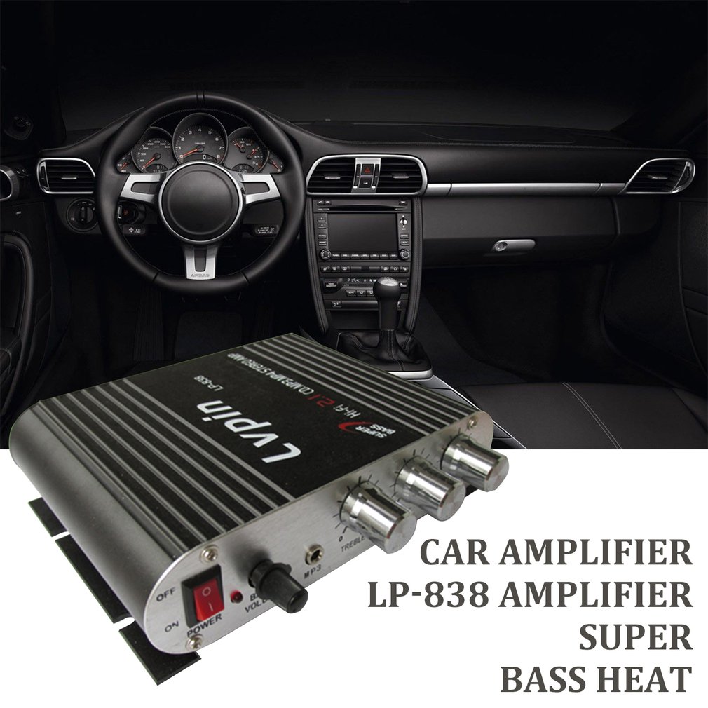 Lepy LP-838 Power Car Amplifier Hi-Fi 2.1 MP3 Radio Audio Stereo Bass Speaker Booster Player for Motorbike Home No Power Plug