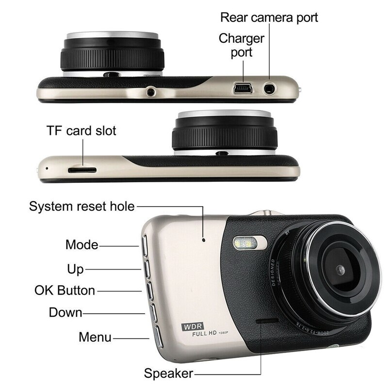 3.6 Inch Dual Lens Camera Hd 1080P Auto Dvr Voertuig Video Dash Cam Recorder G-Sensor