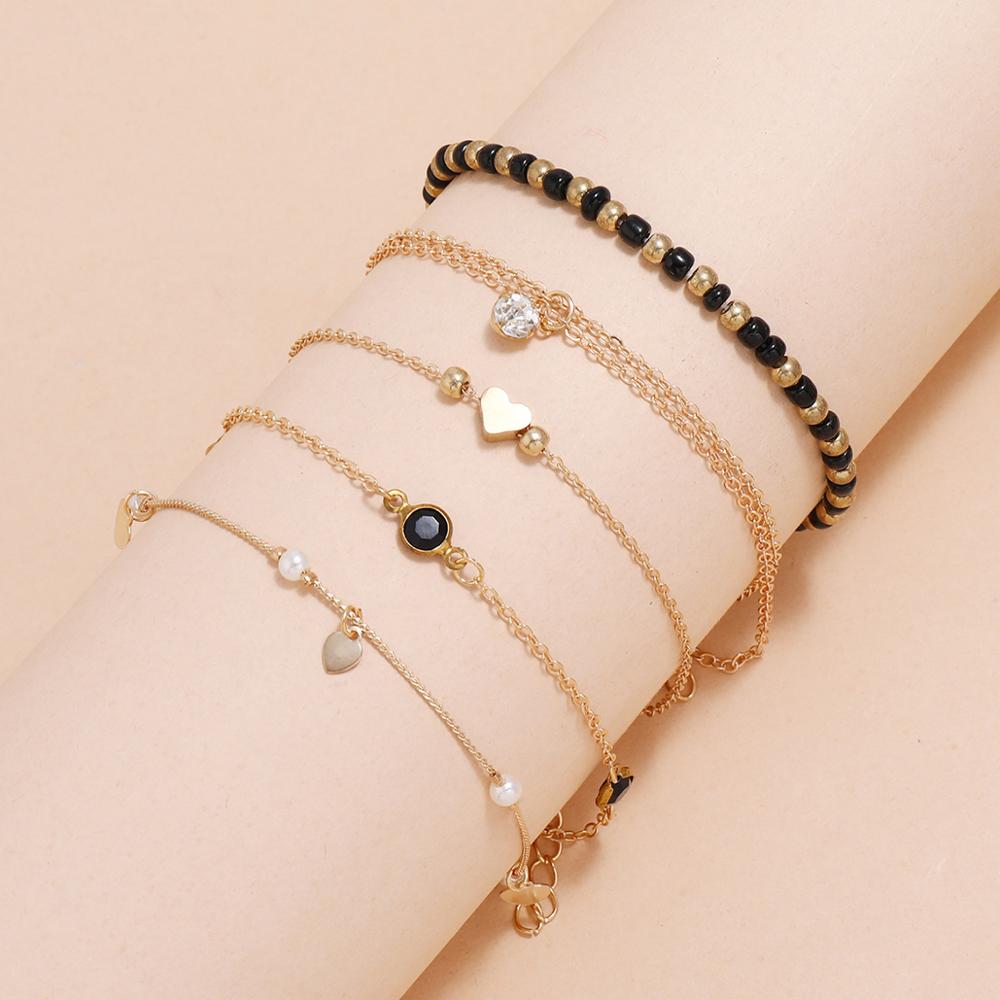 HI homme 5 pièces/ensemble bohème Simple à la main coeur cristal cheville pour les femmes été plage surf bijoux accessoires