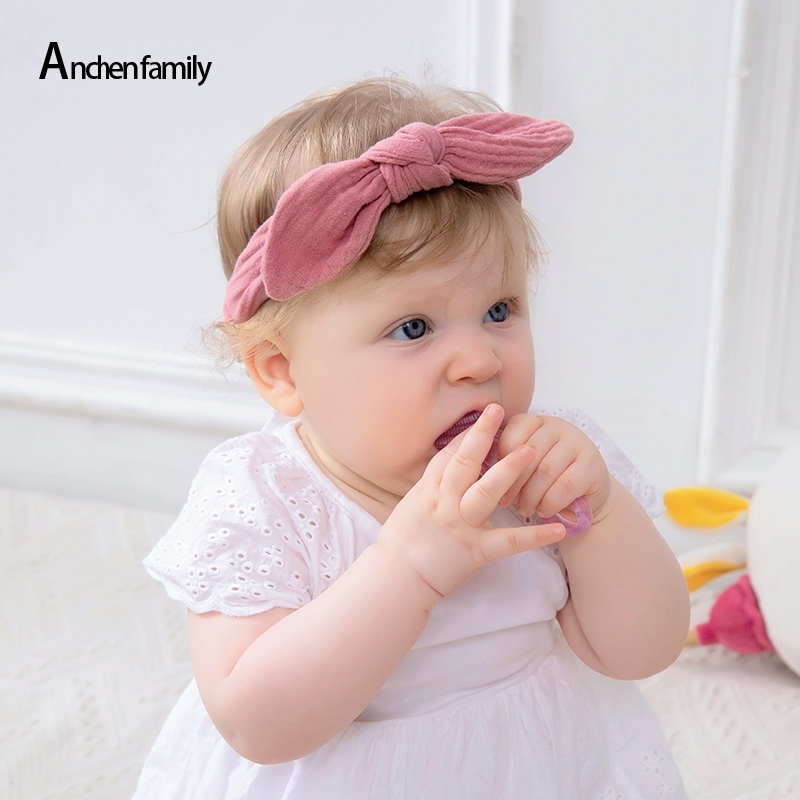 Cintas elásticas para el pelo para bebé, diadema de lino y algodón para niña, accesorios para el cabello con nudo, turbante con orejas de conejo para niño pequeño, lazos de Playa suaves