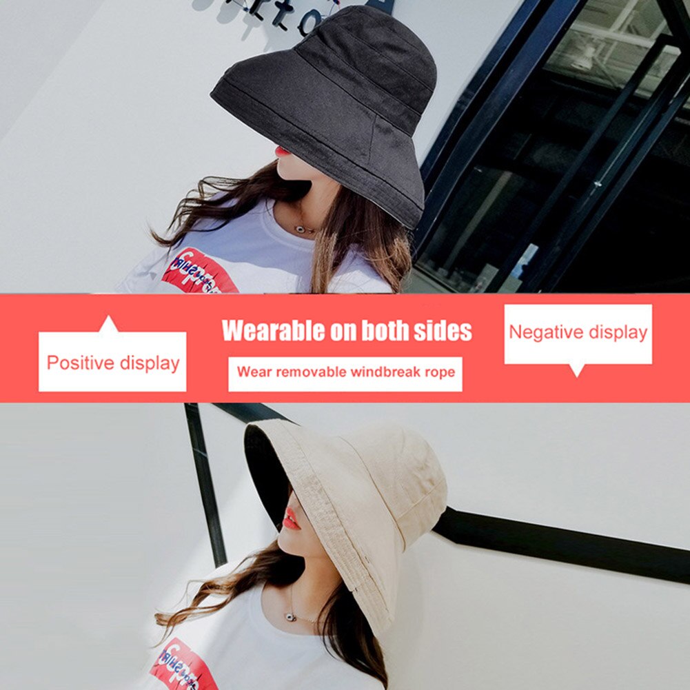 Newly Sunhat Women Summer Beach Wide Brim Sunscreen Outdoor Travel Hat Rolled Double-sided Fisherman Hat 19ing: Ivory