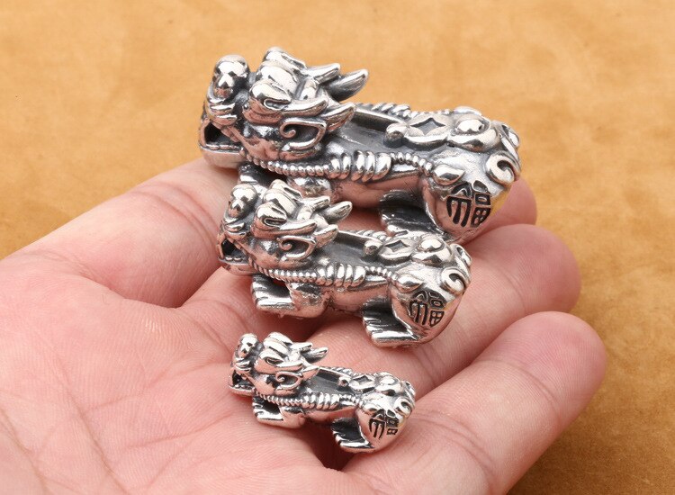 Real 925 Silver color Fengshui Pixiu Beads Thai Silver Lucky Beast Jewelry Wealth Pixiu Beads Powerful for wealth DIY Charm