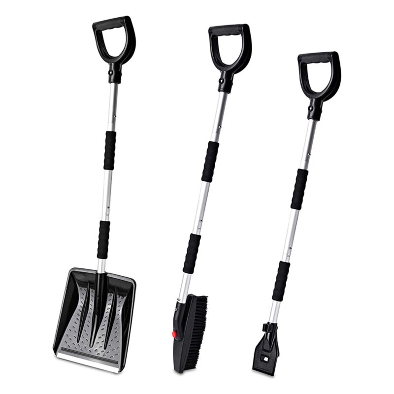 Windshield Ice Breaker Shovel Plastic Scraper Quick Clean Glass Brush 3 In 1 Kit Garden Yard Snow Removal Tools: silver