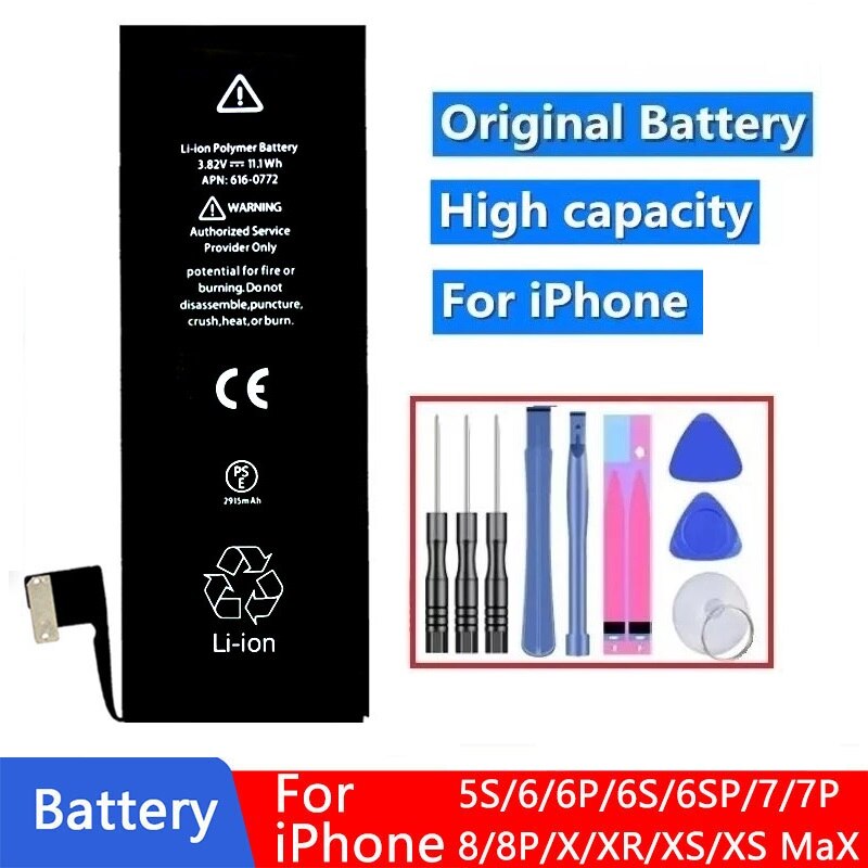 Batería de litio de repuesto para móvil, pila de grado AAA de 100% mah para iPhone 5S, SE, 6, 6S, 6P, 6SP, 7, 8 Plus, X, XS, XR, XS Max, novedad de 3250