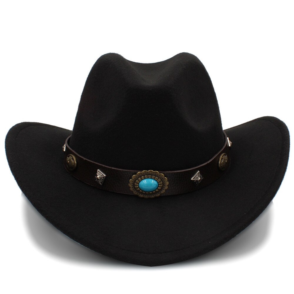 100% lana Sombrero de Cowboy del oeste para hombres Otoño Invierno Jazz ecuestre Sombrero Hombre Steampunk Sombrero tamaño de tapa 56-58cme