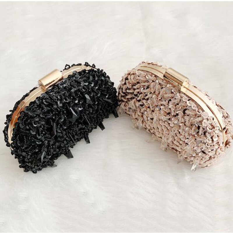 Schwarz Farbe Funkelnde Perlen Pailletten Frauen Kupplung Kette Abend Tasche Elegante Abendessen Bankett Kupplungen Handtaschen Damen Partei Tasche