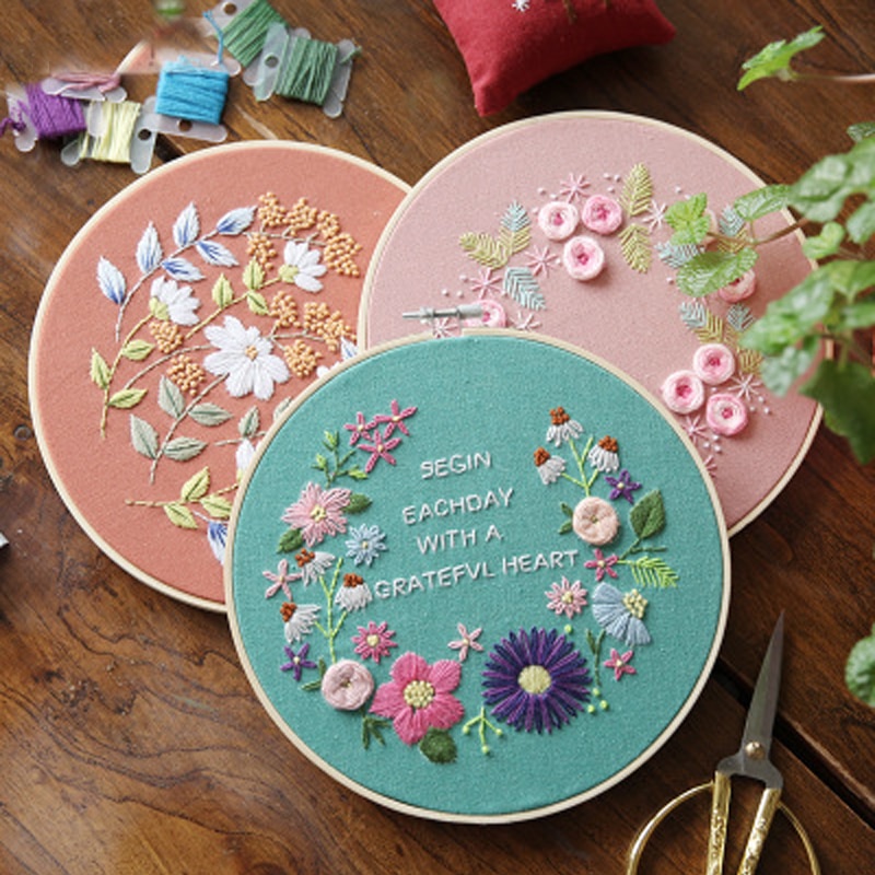 Europa diy bånd broderi begyndere sæt fortrykt blomstermønster korssting vægmaleri kunstsæt med broderiramme