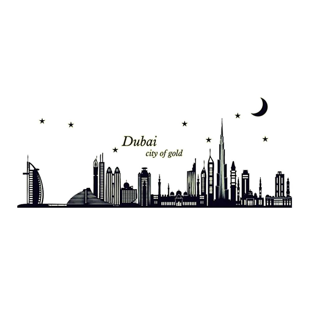 1PC PVC Waterproof Dubai City Removable Mural Fluorescence Wall Sticker Living Room Background Decal Home Decoration Posters: Default Title