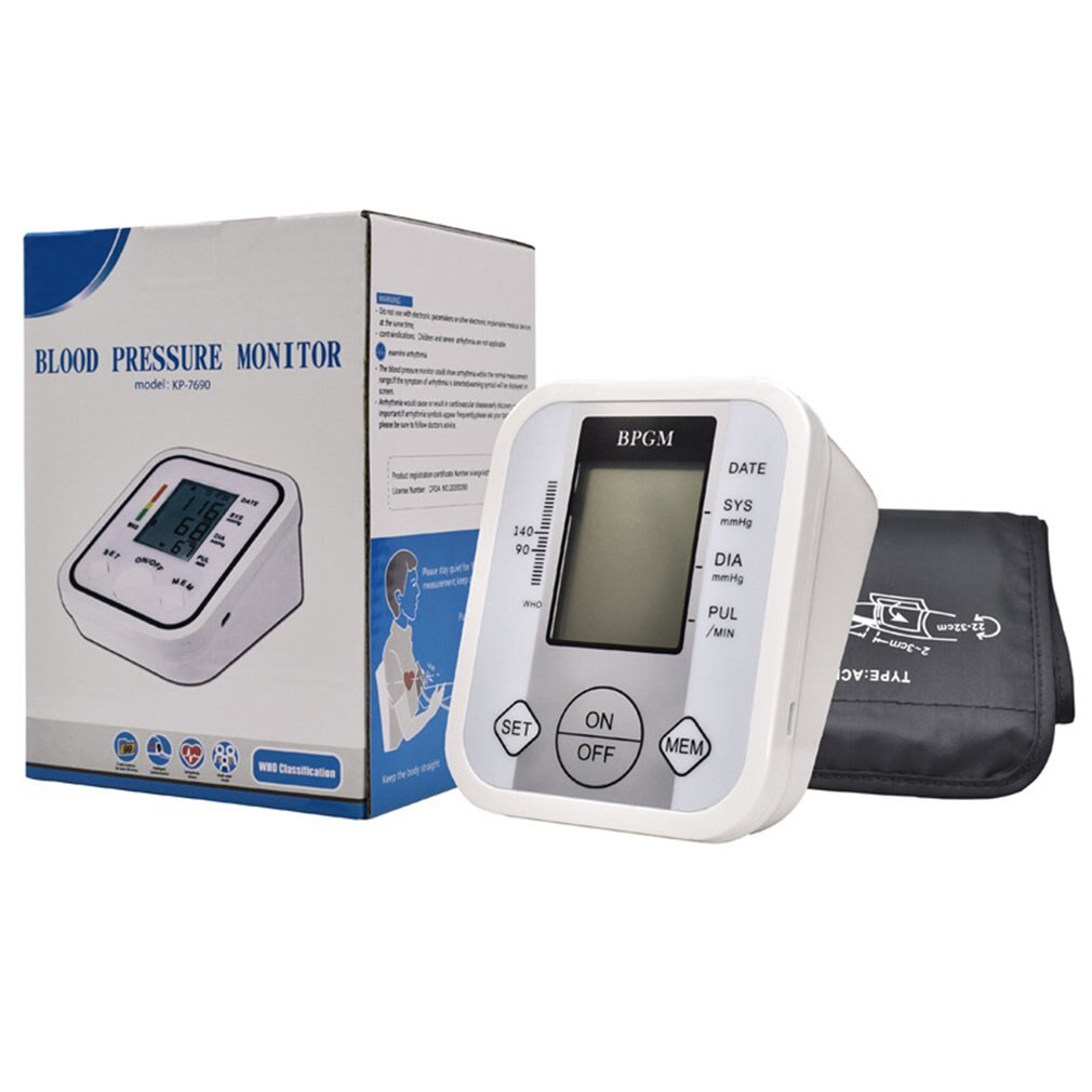 Arm Blood Pressure Monitor Sphygmomanometer LCD Display Meter Heart Rate Monitoring Machine Diagnostic Tool Digital Pulsometer