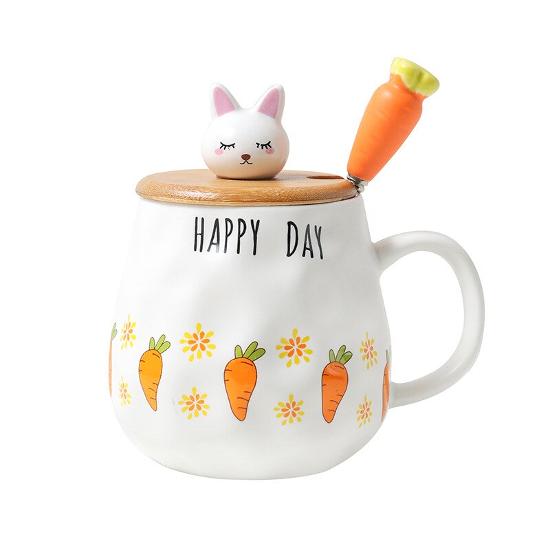 400ML Cartoon Ceramic Mug Turnip Rabbit Wooden Lid Ceramic Cup Milk Coffee Tea Cup Office Home Student Couple Cup