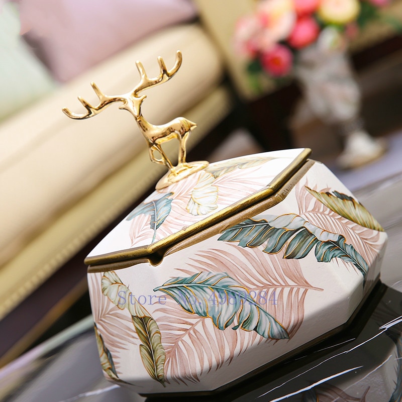 Keramik askebæger med betræk gyldne hjorte farvede blade moderne hjem stue hjem multifunktionel opbevaring dekoration